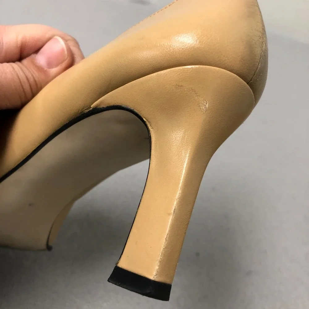 Vintage Apart Leather Pumps Womens 8.5 Beige Bow‎ Square Toe Business Career